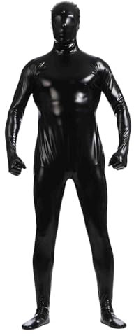 Glänzendes Jumpsuit Herren Lackleder- Catsuit Ganzkörper Herren Sexy,Overall Herren Eng Einfarbig All-Inclusive-Gelcoat Karneval Cosplay Kostüme Kleidung Fasching Party Outfits für Karneval Party
