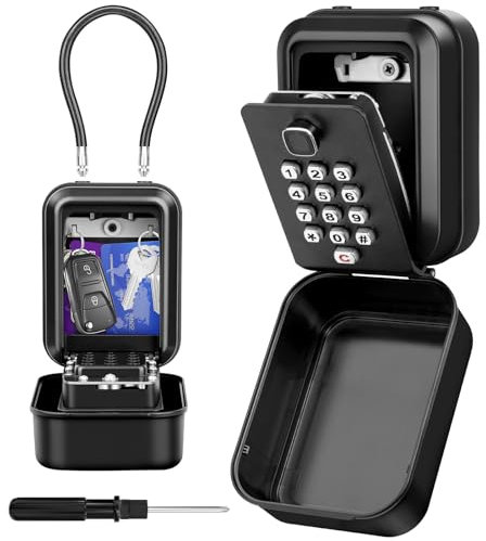 WACCET Schlüsseltresor mit Zahlencode Wetterfest Schlüsselsafe Aussen mit 12-stelligem Rücksetzbares Große Schlüsselkasten Wasserdicht Schlüsselbox mit Bügel für Zuhause, Garage, Schule, Büro