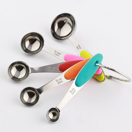Set di 5 cucchiai dosatori in acciaio inox, misurino con scala, misurino in acciaio inox per misurazioni di cottura a secco e liquido, lavabile in lavatrice, buon utensile da cucina