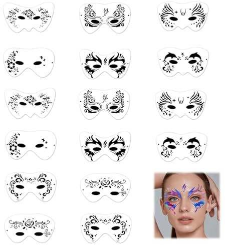 JINJUMEI 16 PCS Gesichtsbemalung Schablonen, Augen Tattoo Schablonen, Wiederverwendbare Face Painting Schablonen, Gesichtsmalerei Vorlager für Gesicht Makeup Tattoo