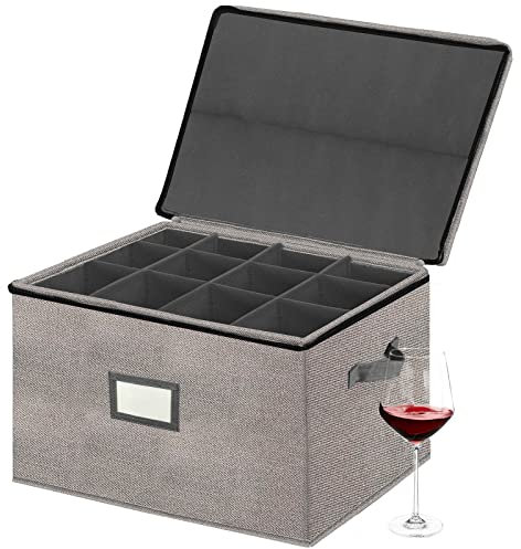 Estuche rígido para 12 copas de vino tinto con ventana para etiqueta y asas, ideal para almacenamiento en movimiento y picnics