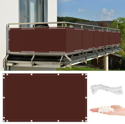 Brise-vue pour balcon - 1,2 x 12 m - Imperméable, coupe-vent, résistant aux UV - Installation facile avec attaches de câbles - Filet d'ombrage pour appartement extérieur - Rouge vin