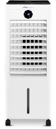 Ufesa Sapporo Climatizador Evaporativo, 100W, Función Fría y Ventilador, 3 Velocidades, 3 Modos, Panel Táctil, Depósito 12L, Temporizador 12h, Filtro Lavable, 2 Bloques de Hielo, Mando a Distancia