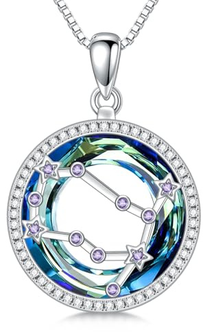 enjoylifecreative Damen 12 Sternzeichen Kristall Halskette 925er Sterling Silber Horoskop Geburtsstein Anhänger Kette Sternbilder Astrologie Schmuck Geschenke für Frauen Mädchen