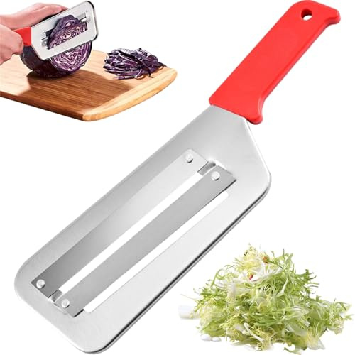 Stainless Steel Shredder Knife, 2025 Upgraded Cabbage Shredder, Dual Blade Julienne Cutter, Multifunctional Vegetable Cutter, Perfect for Sauerkraut, Coleslaw, Vegetables (Red)