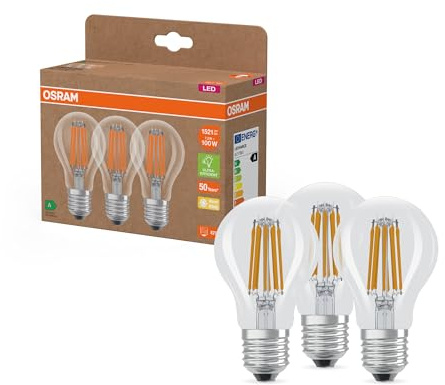 OSRAM Lampe LED Classic A100 Filament 7,2 W 827, blanc chaud 2700 K, E27, transparente, 1521 lm, 50 000 h, 210 lm/W