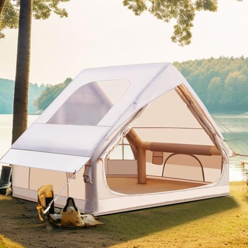 Yang Xin Großes Aufblasbares Campingzelt für 2-10 Personen, 6.3㎡/8㎡/12㎡ Outdoor Zelt mit Luftpumpe & Kaminöffnung & Dachfenster, 420D Oxford Wasserdicht 3000mm&UV50+ für 4 Jahreszeiten, 5 min Aufbau