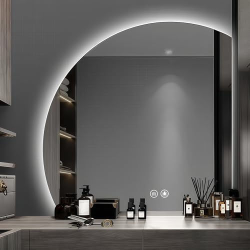 GXSDYYDS Spiegel Badezimmer Badspiegel mit Beleuchtung - LED Badezimmerspiegel Rund Wandspiegel Bad IP54 mit Touch-Schalter und Entfogger-Funktion 100cm Lichtspiegel Dimmbar 3000K-6500K(B, 100×100CM)