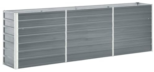 Letto Rialzato Giardino Metallo, Fioriera Profonda per Piante Orto Erbe Fiori, Vaso Fioriere da Esterno in Acciaio Zincato Resistente Grigio, 240 x 40 x 77 cm