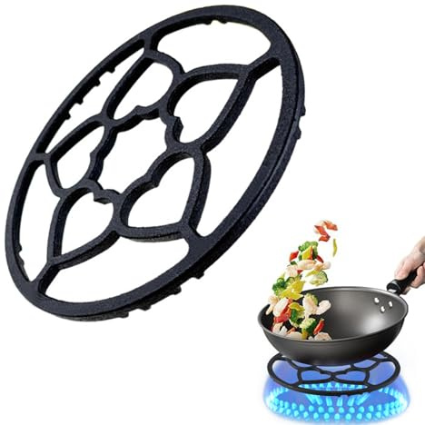 Gusseisen-Wok-Stützring Runder,18.5 cm Gusseisen-Wokring Universal-Topfständer, Rutschfester Gasring-Reduzierer für Kaffeekannen, Mokkakannen, Bratpfannen Drahtgestell (Herzförmig)