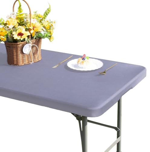GORGECRAFT 120x75cm Mantel Rectangular Impermeable Elástico Ideal Picnics Se Adapta A Mesas Plegables Fundas Lavables de Poliéster Color Azul Pizarra Tela Ajustable Interiores Exteriores Camping