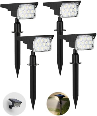Onalix 4PCS Lampe Solaire Extérieur, 40LED 6000K, 3 Modes, Lumiere Solaire Exterieur2 Modes d’Installation,IP44 Étanche pour Allée, Pelouse, Terrasse, Fonction Crépuscule à l'Aube