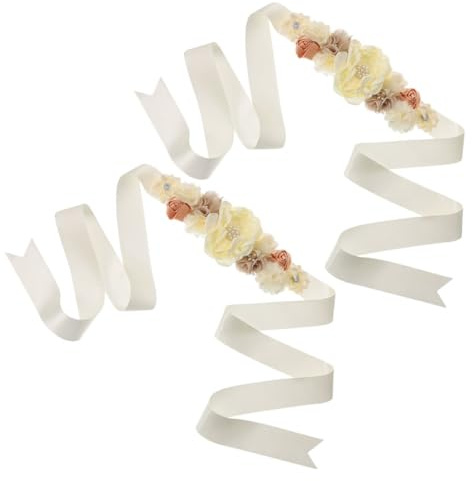 Hemobllo Fascia la Futura Mamma Fiori e Cristalli, Cintura Addominale Regolabile per Gravidanza, Accessorio Morbido per Shower e Servizi Fotografici di Maternità, Set da 2 Pezzi Beige