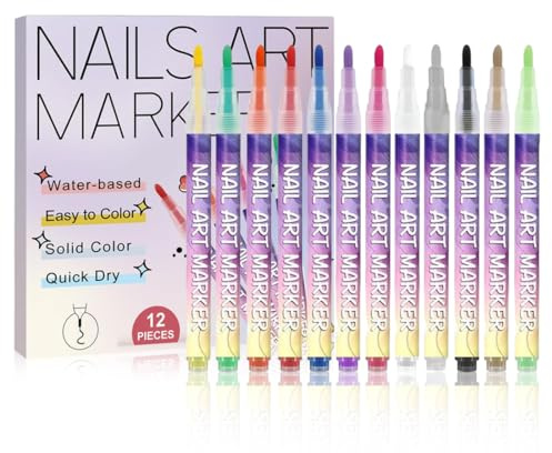 Set Premium de Rotuladores para Uñas (12 uds) + Aceite Nutritivo para Cutículas - Todo en Uno para Manicura Completa, Diseños 3D y Cuidado Profesional