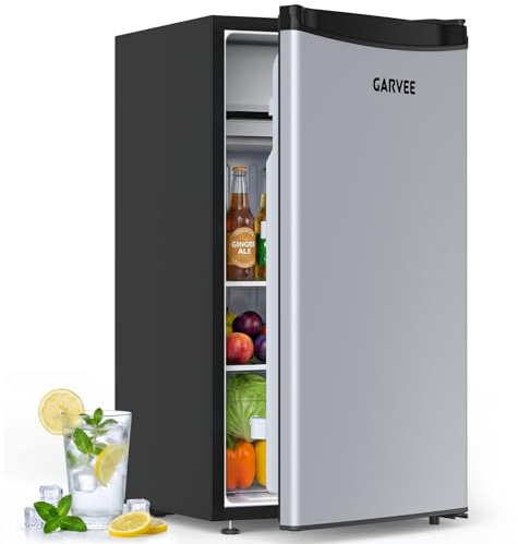 GarveeTech 92L Fridge, Under Counter Fridge, Energy-Efficient, Quiet, Vegetable Drawer, 5-Stage Adjustable Thermostats, Removable Shelves, for Kitchens, Offices, Bedrooms, Ready to Plug in
