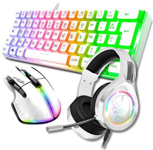 Spirit Of Gamer, Pack Clavier Souris Gamer Filaire RGB + Casque, Clavier Semi-Mecanique, Format Compact TKL 60%, Souris 12800 DPI avec 8 Boutons Programmables, Casque Gaming avec Micro Son Stéréo 2.0