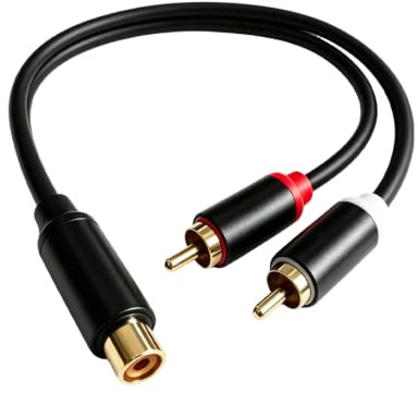 Câble RCA vers Jack 3,5 mm Femelle, Adaptateur RCA Audio Stéréo 2 RCA Mâle, Compatible avec Téléphone, TV, PC, Tablette, Amplificateur, Chaîne HiFi, Barre de Son, Home Cinéma, Enceinte - 0,3 m Noir