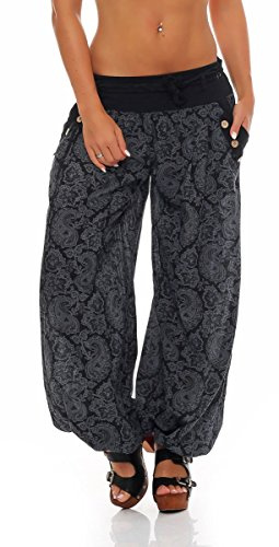 Malito Harem Pantalón con Orient Print Boyfriend Aladin Bombacho Sudadera Baggy Yoga 3488 Mujer Talla Única (Negro)