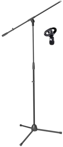 1 x ADAM HALL Eco Mikrofonständer Mikrofonstativ S5BE mit Galgen/Schwenkarm, Höhe 98 bis 162 cm, Mikrofonklammer/Mikrofonklemme Ø 23-36 mm Schwarz