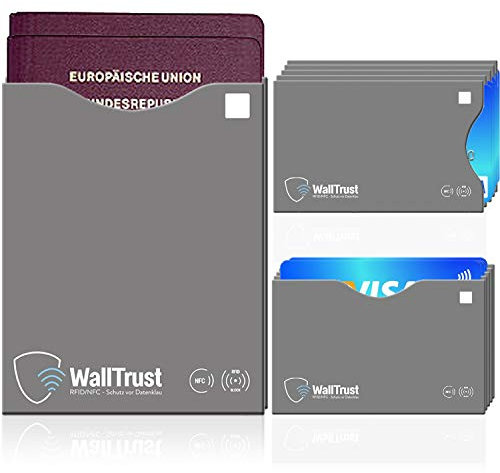 WallTrust RFID Schutzhüllen - Blocker NFC Schutzhüllen (12 Stück) Kreditkarte, EC Karte, Bank Karte, Personalausweis & Reisepass - Hülle - Schutz gegen Funk Datenklau - Kartenhülle