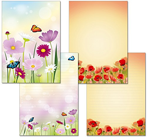 2 Stück - Schreibblöcke 1x Blumenwiese + 1x Mohnblumen je 24 Blatt Format DIN A4 mit Deckblatt 7360+7420