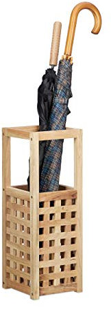 Relaxdays Schirmständer Walnuss, quadratisch, Schirmhalter, Regenschirmständer, Holz, H x B x T: 50 x 18 x 18 cm, natur