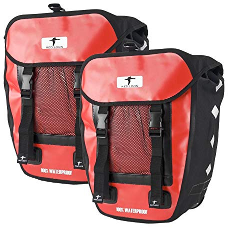 RED LOON Fahrradtaschen eBike Rot im 2er Set – Gepäckträgertaschen aus wasserdichtem 600D PVC - Fahrrad Taschen mit Reflektoren – Fahrradtasche geeignet fürs Einkaufen, Radtouren & Arbeit