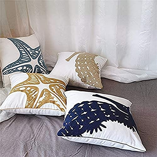 MOCOFO Juego de 4 Fundas de Cojines Decorativos Estilo Marino Bordado Funda de Almohada Cuadrada 45 x 45 cm