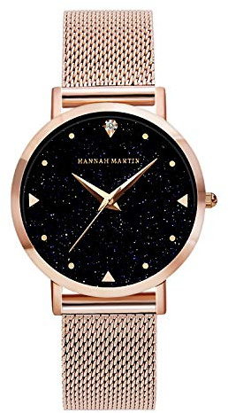 Zwini Damklocka 3 ATM vattentät kvartsur för kvinnor damer armbandsur med roséguld rostfritt stål nätrem mode kvinnor klockor med blå elegant stjärnhimmel urtavla, armband