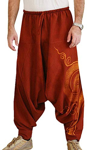 Taigood Hommes Sarouel Pantalon Confortable Taille Élastique Pantalon De Mode Unicolore Casual Yoga Hippies Pantalon,XXL,Rouge