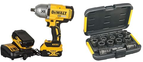 DEWALT - Boulonneuse à Chocs 1/2' Brushless XR 18V 5Ah Li-ion - DCF899P2-QW & Coffret de 16 Douilles à Chocs - DT7506-QZ - Douilles et Coffrets avec Adaptateur et Prises Femelles