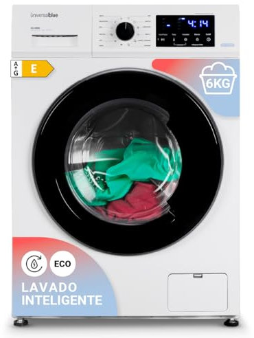 UNIVERSALBLUE Lavadora 6kg Carga Frontal Blanca con Display | 15 Programas Lavado | 1000 rpm | Sistema de Seguridad | Maquina Lavado Clase Energética E | ENVÍO + SUBIDA A PLANTA GRATIS