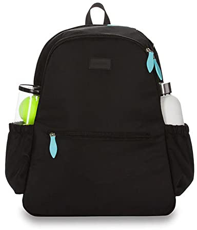 Ame & Lulu Courtside 2.0 Tennis-Rucksack, abnehmbare, verstellbare Träger, Außentasche für zwei Schläger, Schwarz und Blau, 1 Stück