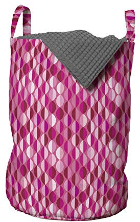 ABAKUHAUS Fuchsie Wäschesack, Geometrische Vertikal Kreise, Wäschekorb mit Griffen Kordelzugverschluss für Waschsalons, 33 cm breit x 49 cm hoch, Fuchsia-Pink