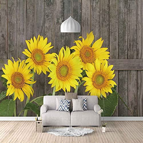 FVGKYS Wandbilder Schlafzimmer Erwachsene Kinder Tapete Plakate 3D Gelbe Sonnenblume Selbstklebend Wandgemälde Wandtattoo Kunst Dekoration Für Wohnzimmer Küche Wanddekoration 350x256cm