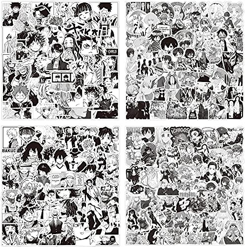 Lanseede 200pcs Anime Mixed Stickers,Black and White Stickers, Vinyl wasserdichte Sticker Pack, Klassische Anime-Aufkleber für Laptop Wasserflasche Handyhülle