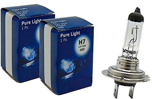 2x Bosch Pure Light H7 55W 12V 1987302777 Weiß Ersatz Halogen Birne für Scheinwerfer, Fernlicht, Abblendlicht, Nebelleuchte vorne - E-geprüft