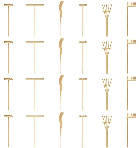 JOIKIT Lot de 24 mini râteaux de jardin zen - Ensemble de râteaux à sable en bambou - Kit d'accessoires de jardin zen pour cadeau, décoration de jardin, méditation et soulagement du stress