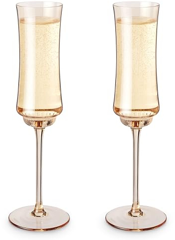 Twine Tulip Champagne Flutes, Gold Amber Tinted Drinking Tumblers Stemmed Prosecco or Sparkling Wine Glasses, Yellow Brown, 7 Oz, Set of 2