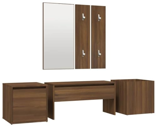 vidaXL Garderobenset, Garderobe für Flur, Flurgarderobe mit Spiegel Flurbank Box Pflanzkasten Garderobenpaneele, Wandgarderobe Flurmöbel, Braun Eichen-Optik Holzwerkstoff