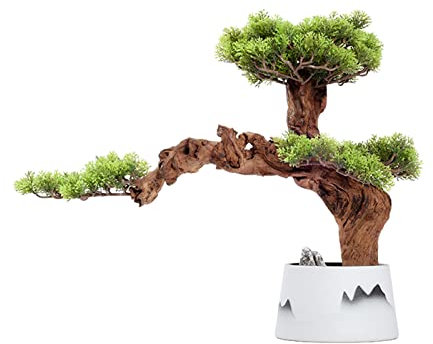 KIZQYN Kunstbaum Künstlicher Zedern-Bonsai-Baum, 18,1 Zoll hoch, künstliche Topfpflanze, Tischaufsteller mit weißen Keramiktöpfen, for Zuhause, Bürodekoration Künstliche Pflanzen (Size :)