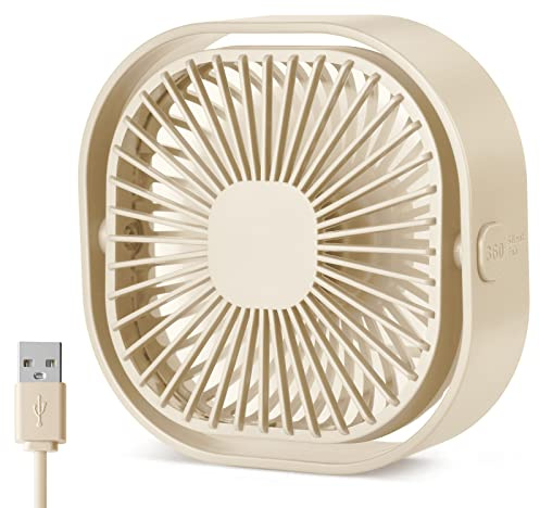 Small USB Desk Fan, 4 Inch Quiet Mini Table Fan,3 Speeds Portable Desktop Fan, 360°Rotatable Little Personal Fan,Small Cooling Fan with USB Cable,Mini Fan for Home Office Bedroom Summer Gift (Apricot)
