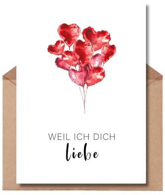 The Life Barn Postkarte mit Umschlag Weil ich dich liebe Karte Valentinstag | Hochwertige Karte auf 350g Papier, inkl Kraftpapierumschlag