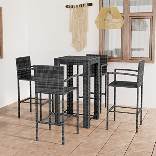 GuyAna 5-TLG. Garten-Bar-Set mit Armlehnen Bartisch Mit Barhocker Set Garten Bartisch Set Outdoor Theke Outdoor BalkonstüHle Poly Rattan Grau