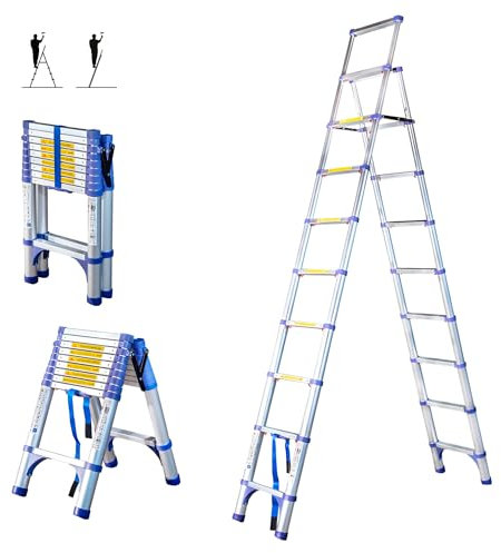 HOSTRÖM Escabeau 10 marches telescopique EXTENDACT10, Echelle telescopique 2.9m+2.6m, escabeau Pliable télescopique, H Max Travail 4,4m, Garantie 5ans