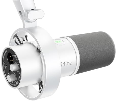 FIFINE Studio XLR Dynamic Microphone, USB PC Podcast Microphone for Streaming Recording, XLR/USB Vocal Mic with Tap-to-Mute, Gain Knob, Headphones Monitoring-Amplitank K688 White