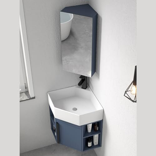 ZDMZR Lavandino da Bagno a Parete, Lavabo a Parete, Lavabo da Parete Ad Angolo, Lavabo da Bagno con Contenitore, Materiale in PVC (Color : with Mirror, Size : 45cm/18in)