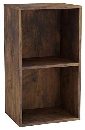 URBNLIVING Bibliothèque en bois à 2 niveaux, étagère de rangement, vitrine, étagères en bois (Marron rustique, 2 étagères)