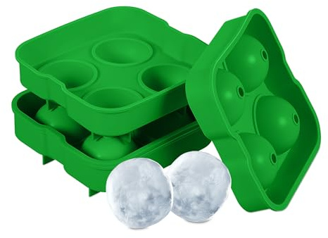 Relaxdays Pack 2 Cubiteras, Moldes Cubos de Hielo Redondos, 4 Cubitos de 4,5 cm, Reutilizables, Bandejas Silicona, Verde