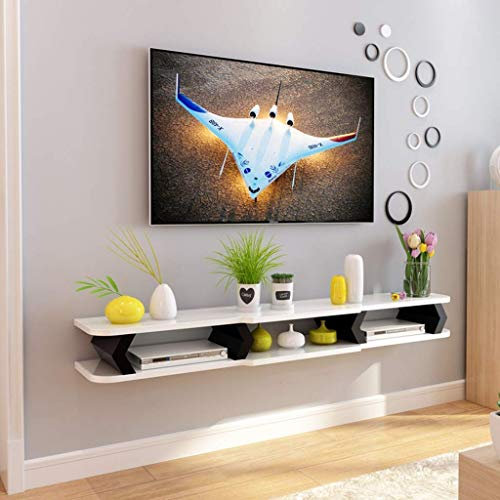 Generisch Schwebende Regale zur Wandmontage, Schrankwand-Hintergrund-Aufbewahrungsregale für DVD-/Blu-Ray-Player, Satellitenbox, Kabelbox-Regale, Schwarz, 130 cm (Weiß 110 cm)